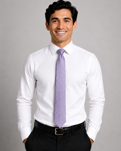 Men’s Lavender Color Geometric Pattern Silk Tie