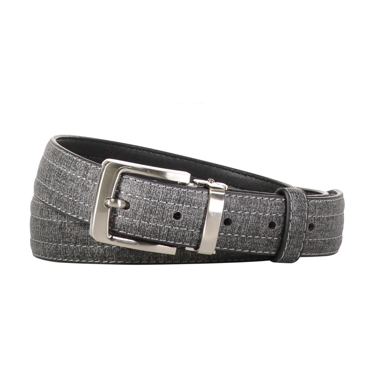 Boys Gray Textured Dress Belt with Silver Buckle