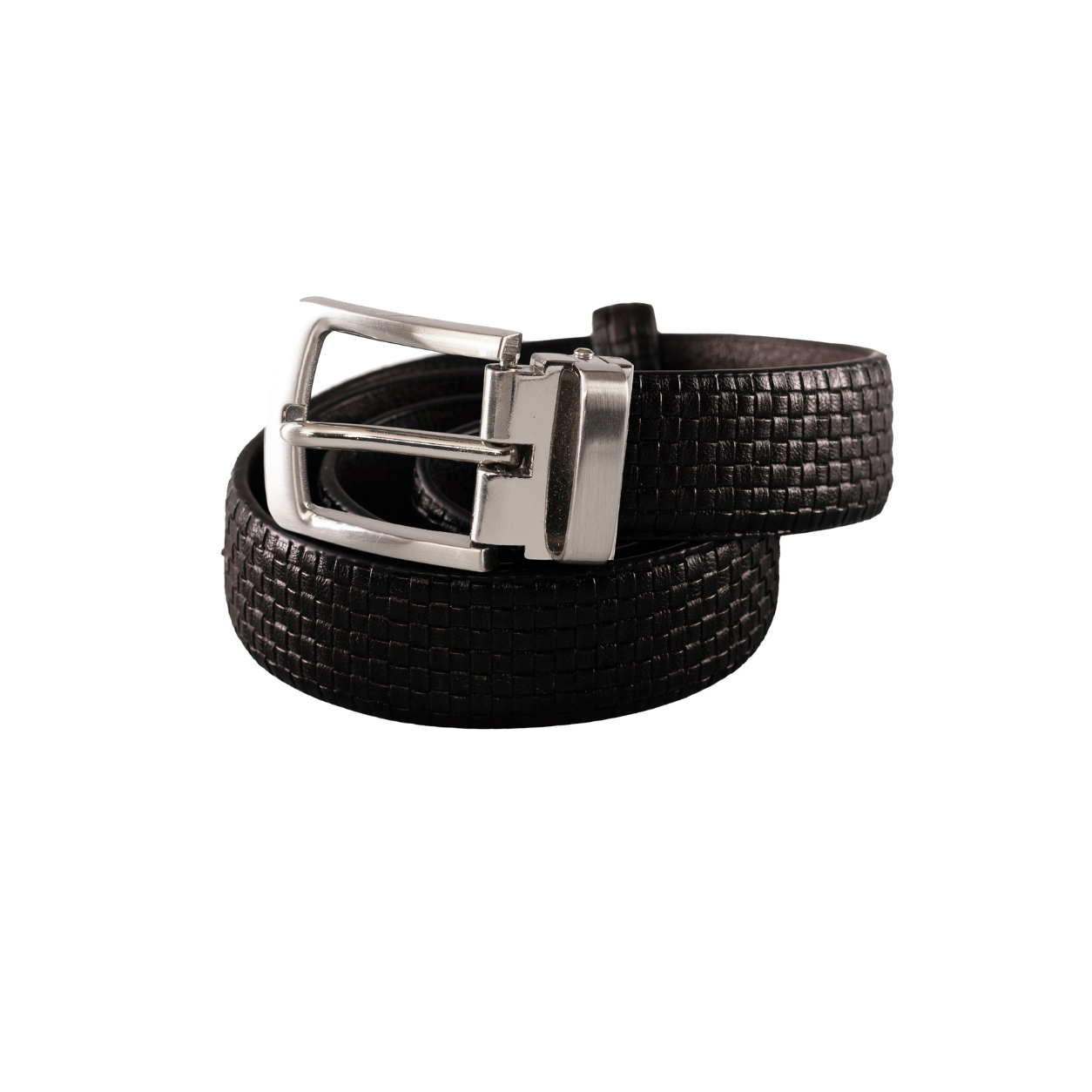 Boys Black Basketweave Dress Belt with Silver Buckle