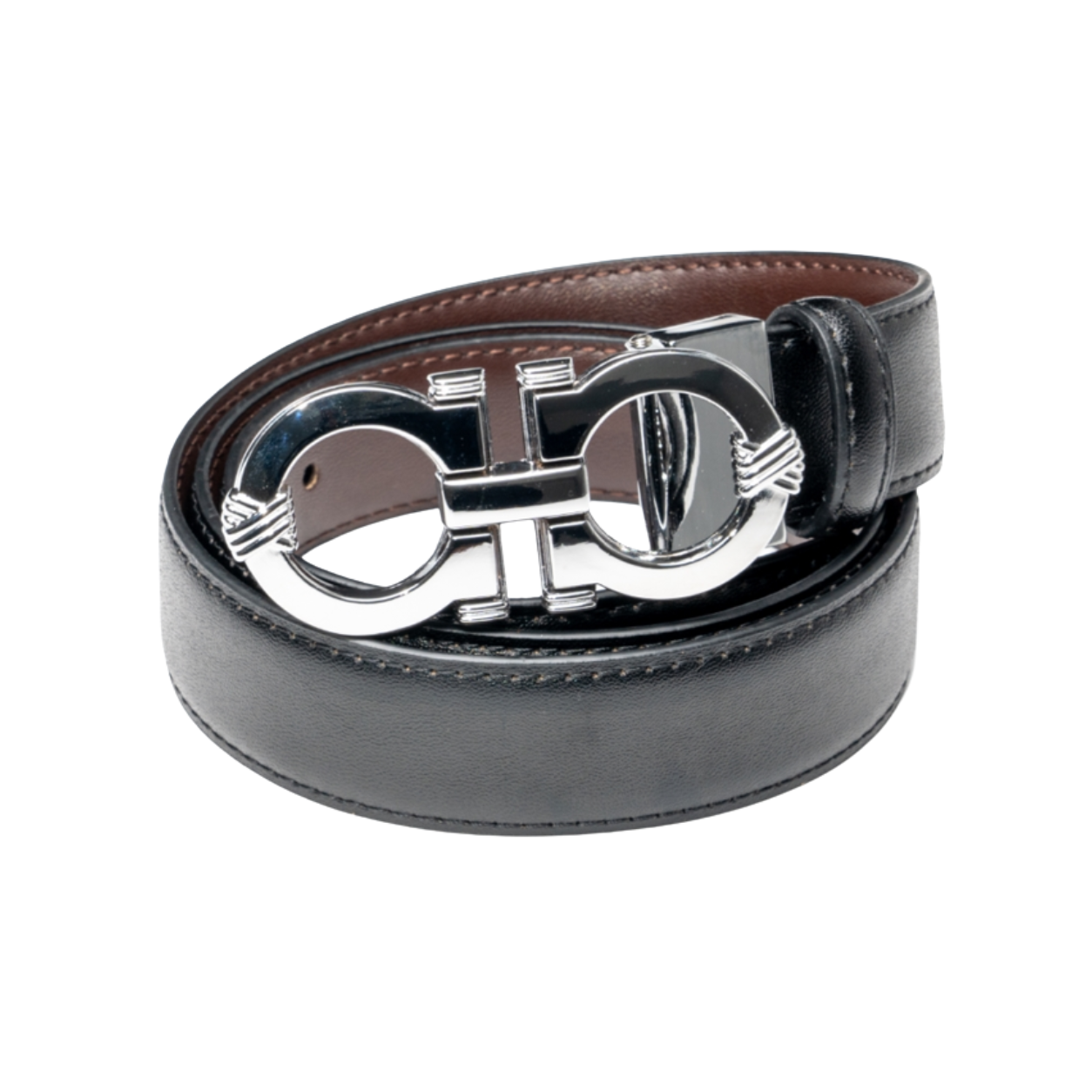 Boys Black/Brown Reversible Belt with Silver Statement Buckle