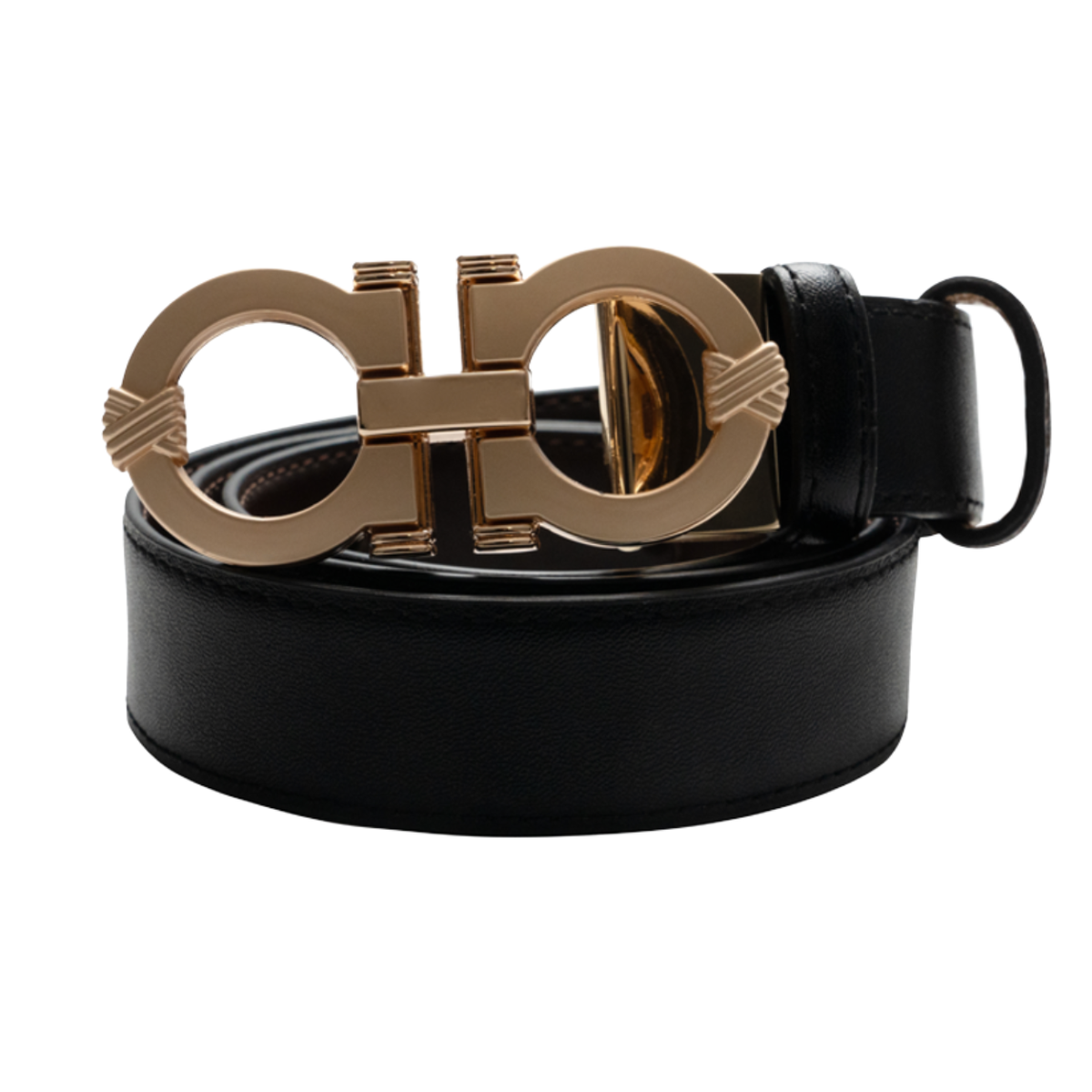 Boys Black Leather Belt with Gold Statement Buckle