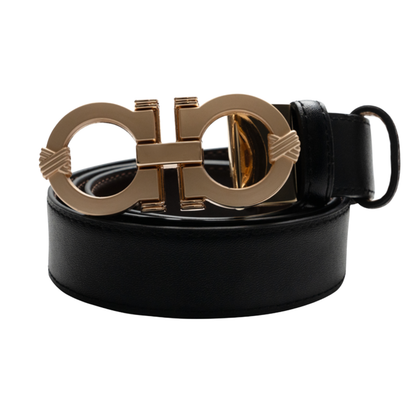 Boys Black Leather Belt with Gold Statement Buckle