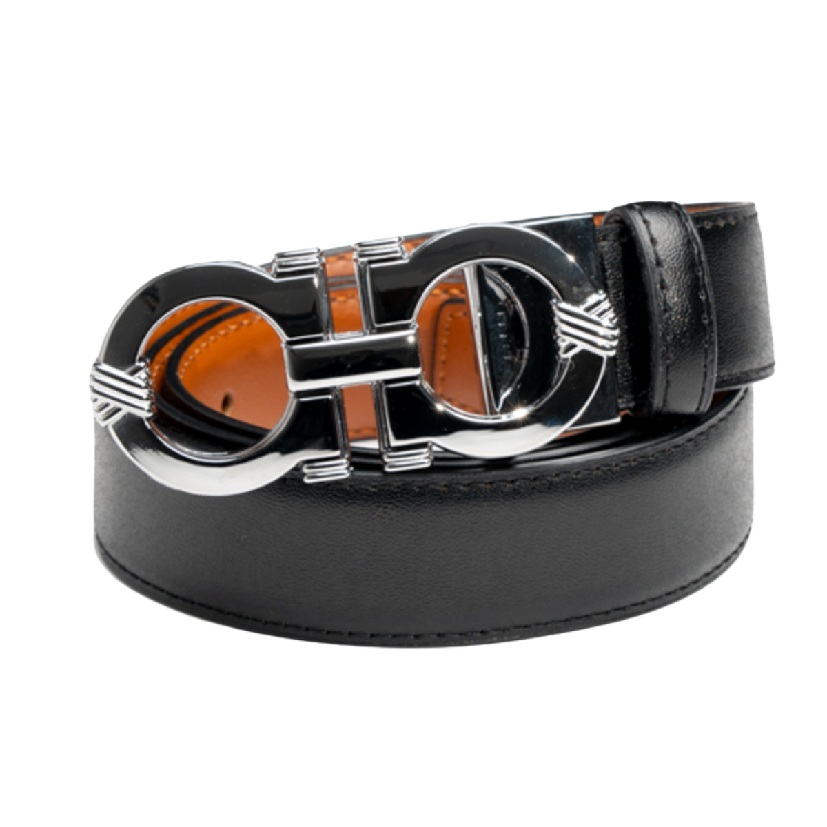Boys Black/Tan Leather Belt with Silver Designer-Inspired Buckle