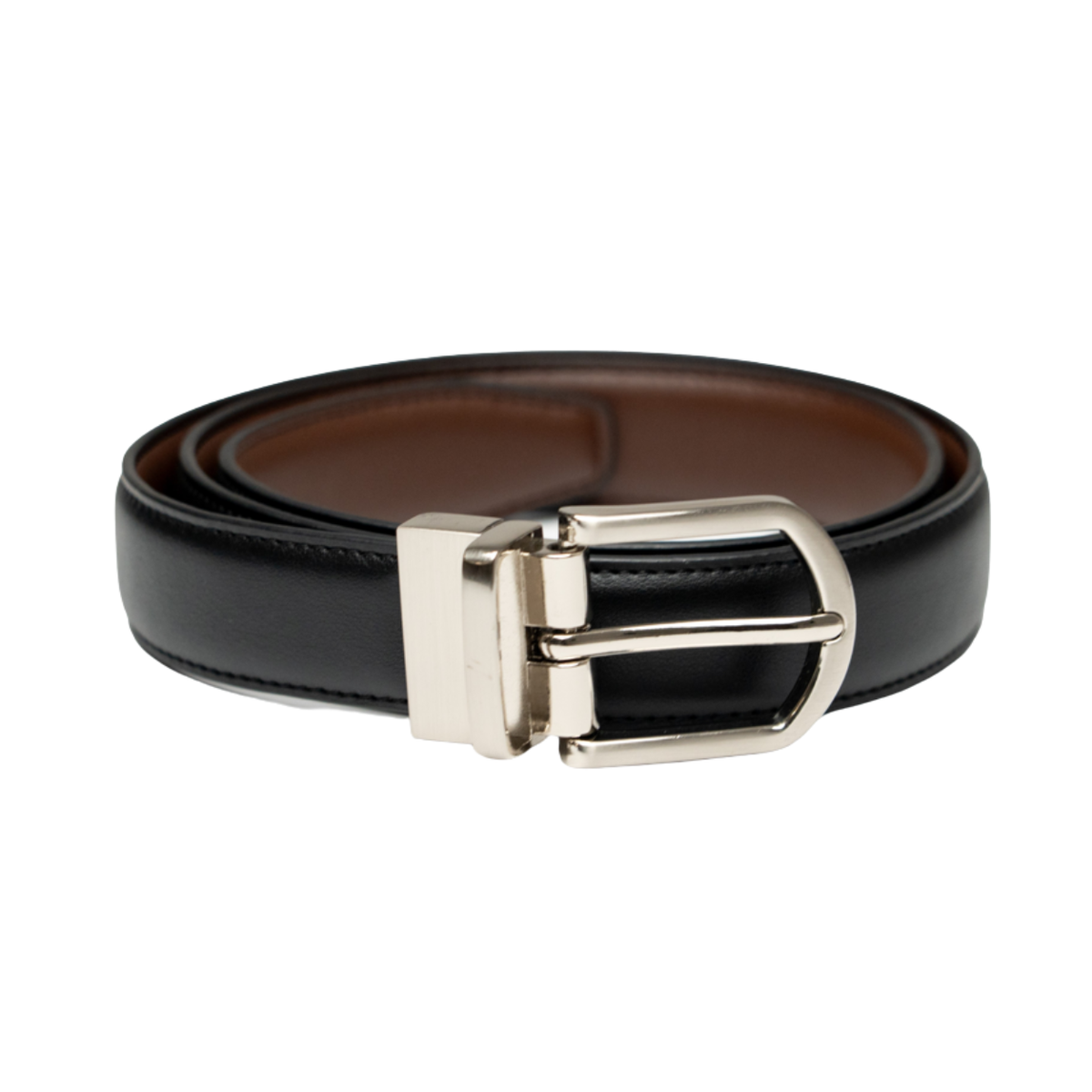 Boys Black & Brown Reversible Dress Belt with Silver Buckle