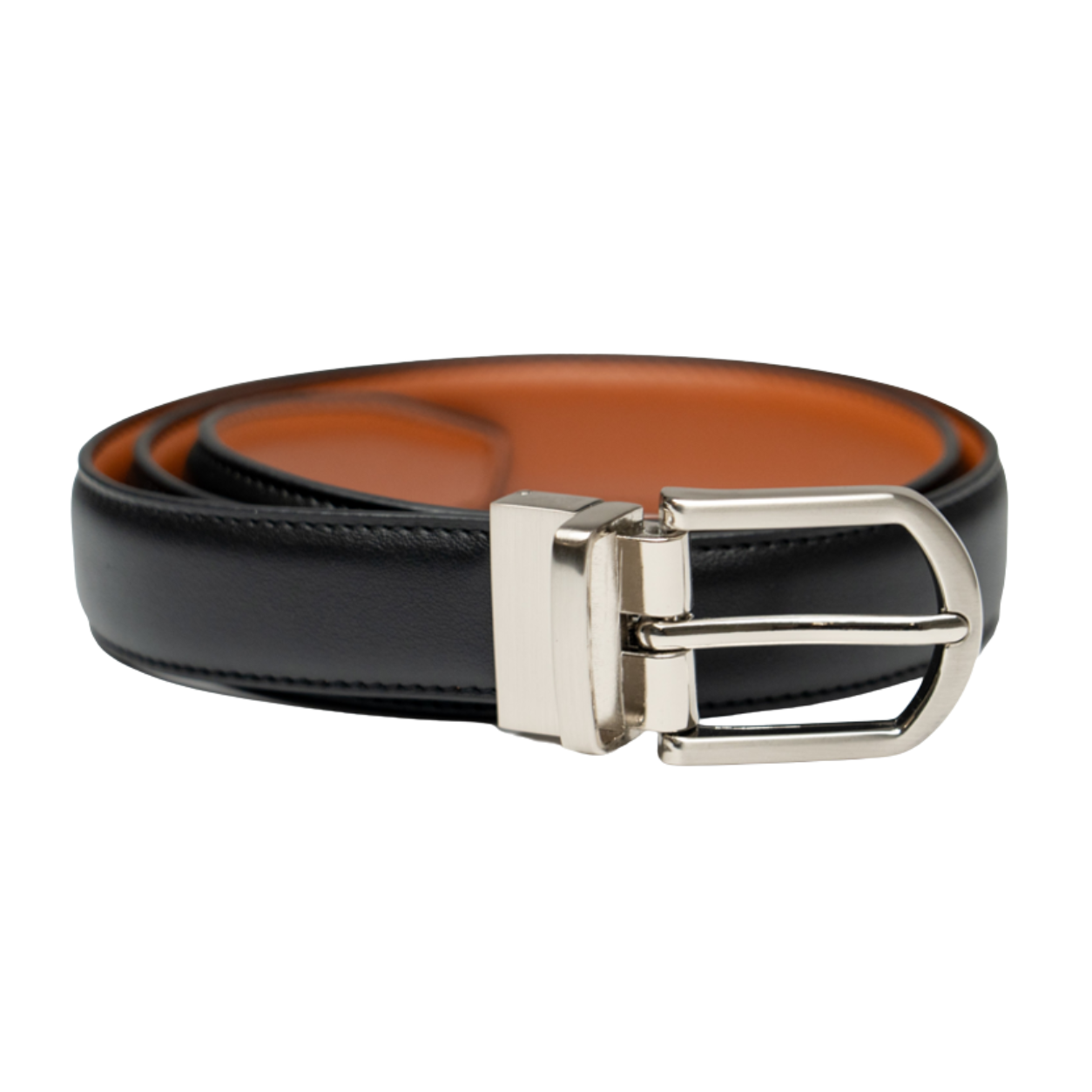 Boys Black & Tan Reversible Dress Belt with Silver Buckle