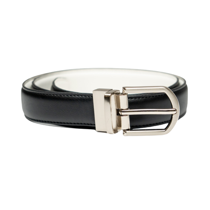 Boys Black & White Reversible Dress Belt with Silver Buckle