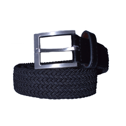 Boys Black Braided Stretch Belt with Silver Buckle