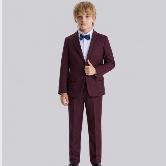 Boys Burgundy Color Dress Suit Set in multicolor