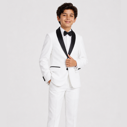 Boys White & Black Tuxedo Suit Set