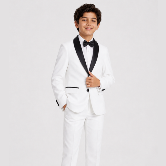 Boys White & Black Tuxedo Suit Set