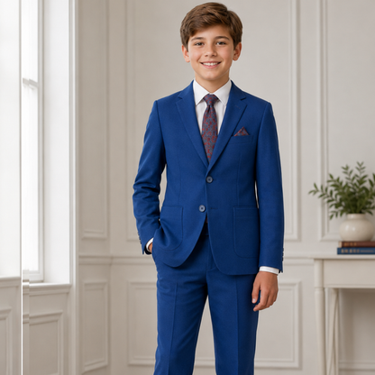 Boys Royal Blue 2-Piece Suit Set with Classic Blazer & Dress Pants
