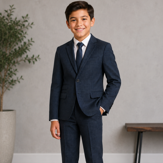 Boys Navy Textured 2-Piece Suit Set