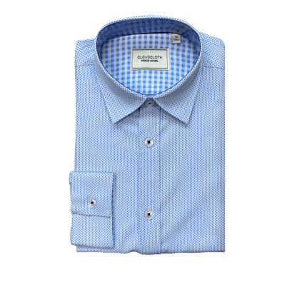 Men's White Blue Micro Dot Formal Shirt