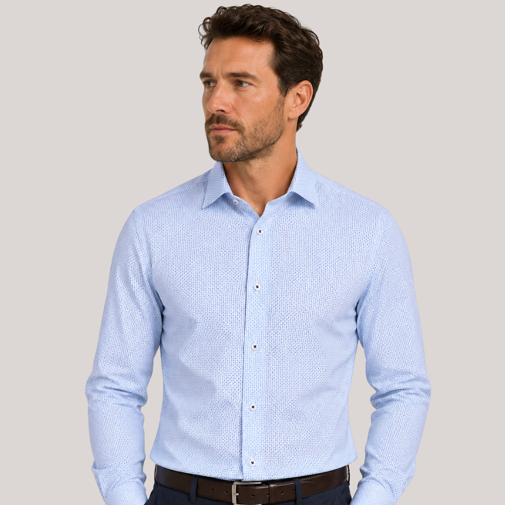 Men's White Blue Micro Dot Formal Shirt