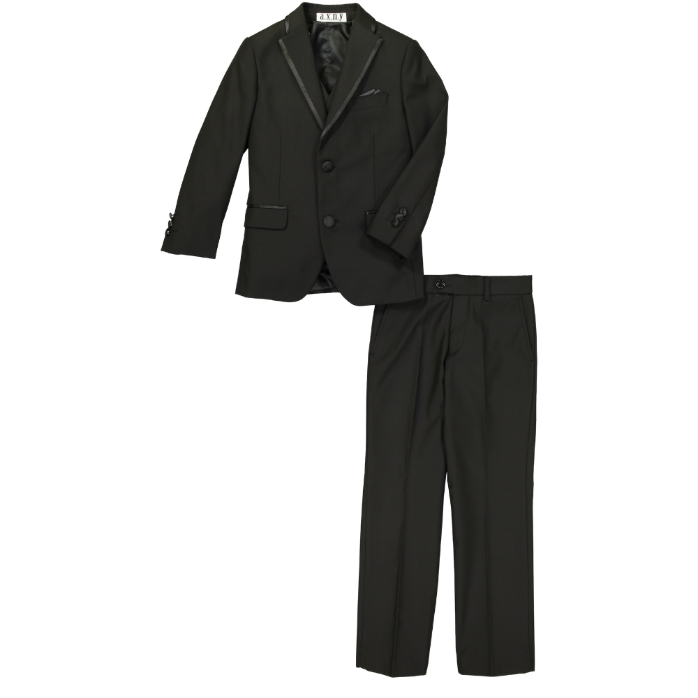 Men's Classic Black Two-Button Tuxedo Suit with Satin Trim – Formal Wedding & Evening Wear