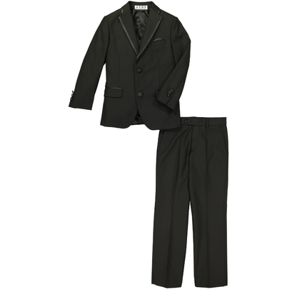 Men's Classic Black Two-Button Tuxedo Suit with Satin Trim – Formal Wedding & Evening Wear
