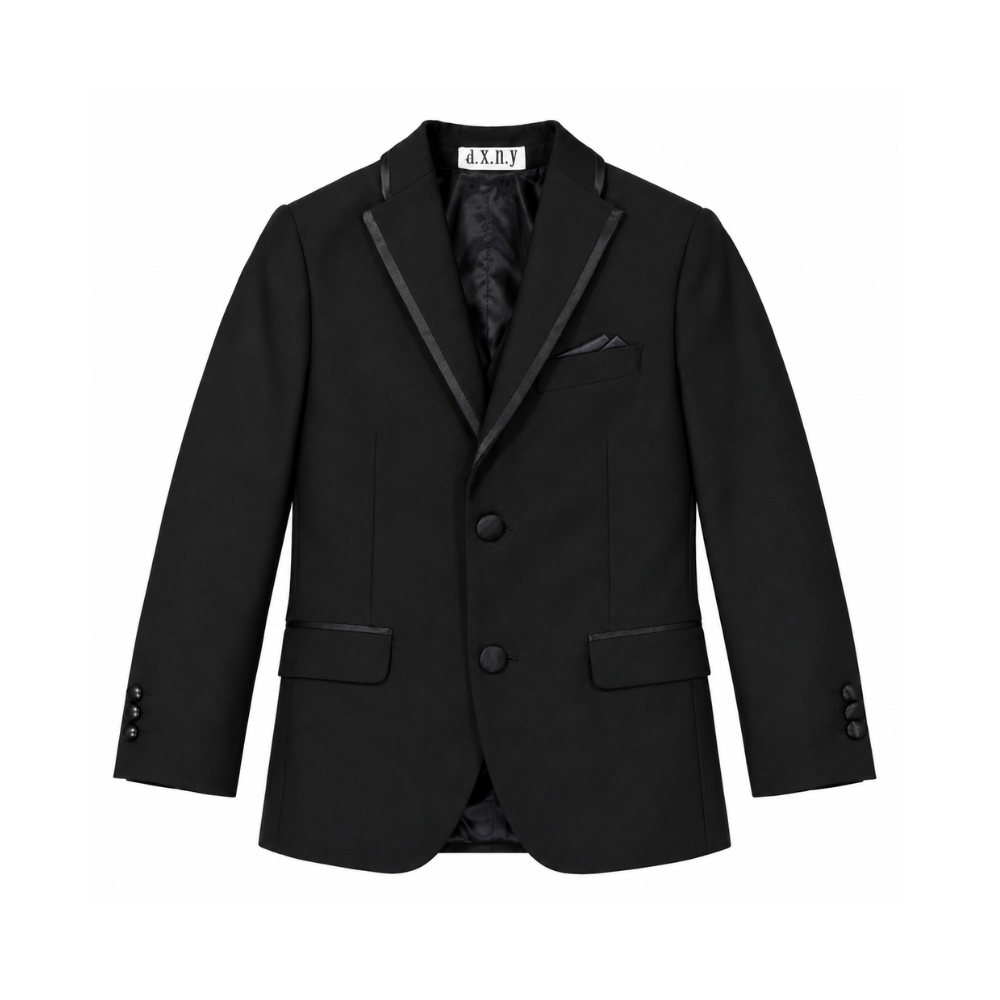 Men's Classic Black Two-Button Tuxedo Suit with Satin Trim – Formal Wedding & Evening Wear