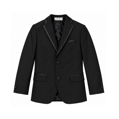 Men's Classic Black Two-Button Tuxedo Suit with Satin Trim – Formal Wedding & Evening Wear