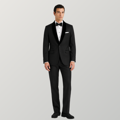 Men's Classic Black Shawl Lapel Tuxedo Suit Set – 2 Piece Formal Blazer & Trousers