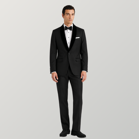 Men's Classic Black Shawl Lapel Tuxedo Suit Set – 2 Piece Formal Blazer & Trousers