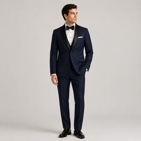 Men's Classic Navy/Black Satin Lapel Tuxedo Suit – 2 Piece Formal Dinner Suit