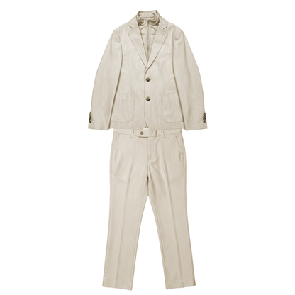 Men's Beige Tailored Travel Suit with Removable Zip-In Bib