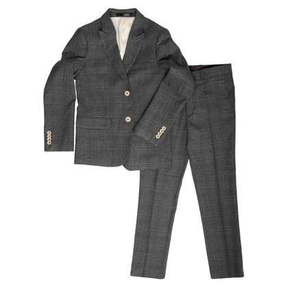 Men's Charcoal Gray Windowpane Check Two-Piece Suit – Modern Tailored Fit