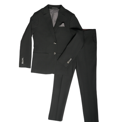 Men's Classic Black Two-Button Slim Fit Suit with Matching Pocket Square