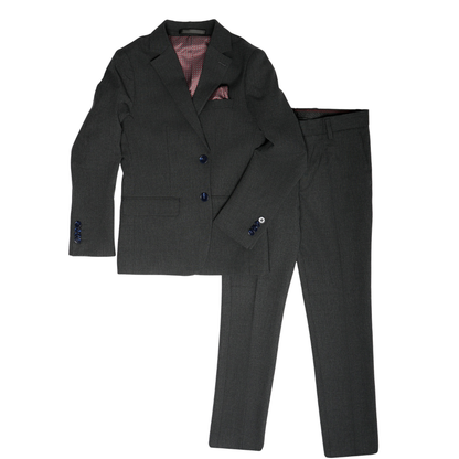 Men's Classic Charcoal Two-Button Slim Fit Suit with Matching Pocket Square