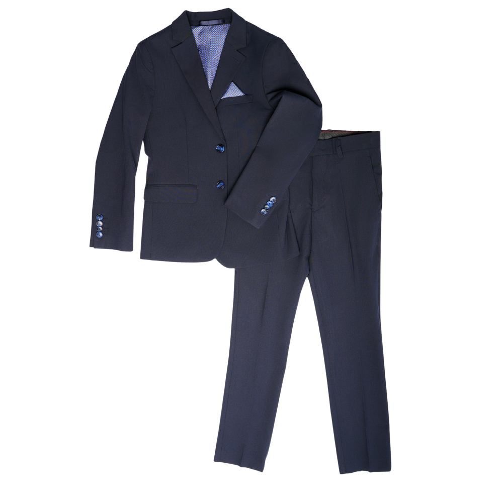 Men's Classic Navy Two-Button Slim Fit Suit with Matching Pocket Square