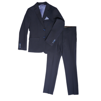 Men's Classic Navy Two-Button Slim Fit Suit with Matching Pocket Square