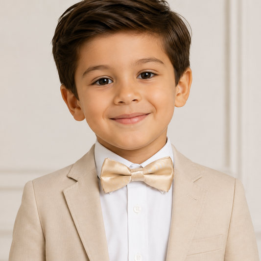 Boys Beige Satin Adjustable Bow Tie