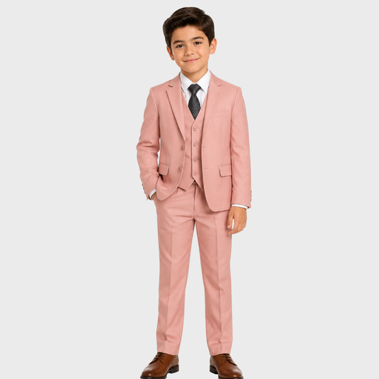 Boys Salmon Pink 5-Piece Formal Suit Set