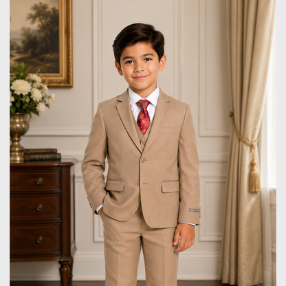 Boys Tan 5-Piece Formal Suit Set