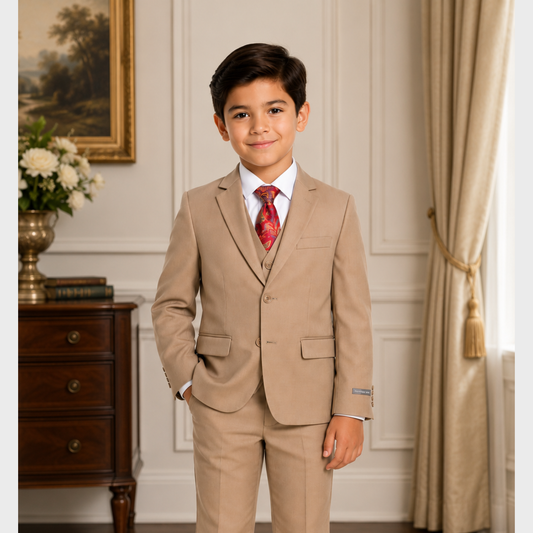 Boys Tan 5-Piece Formal Suit Set