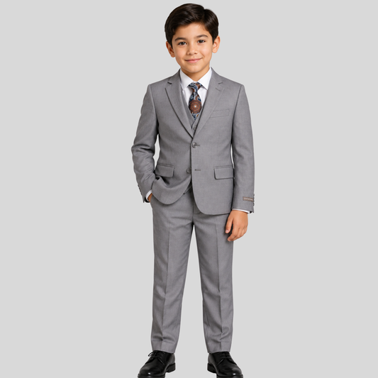 Boys Light Gray 5-Piece Formal Suit Set