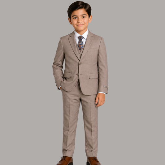 Boys Taupe 5-Piece Formal Suit Set