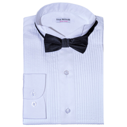 Boys White 100% Cotton Pleated Tuxedo Dress Shirt
