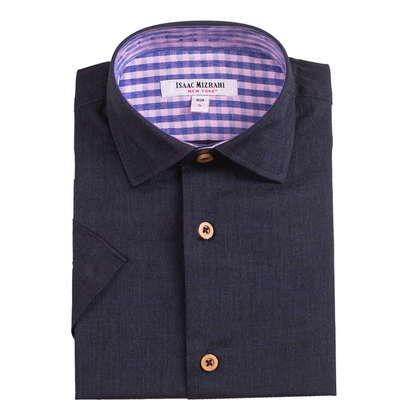 Boys Navy Blue 100% Cotton Short Sleeve Dress Shirt