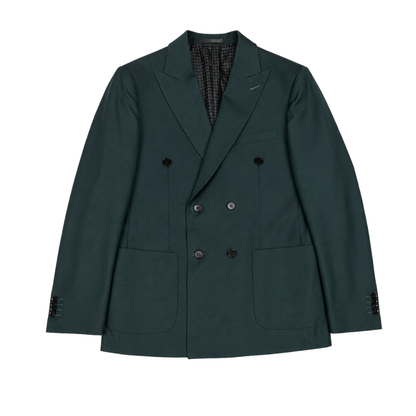Men's Dark Emerald Green Double-Breasted Textured Wool Blend Blazer