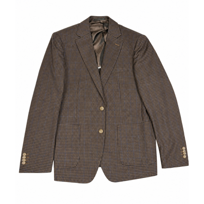 Men's Textured Wool Blend Check Blazer – Brown