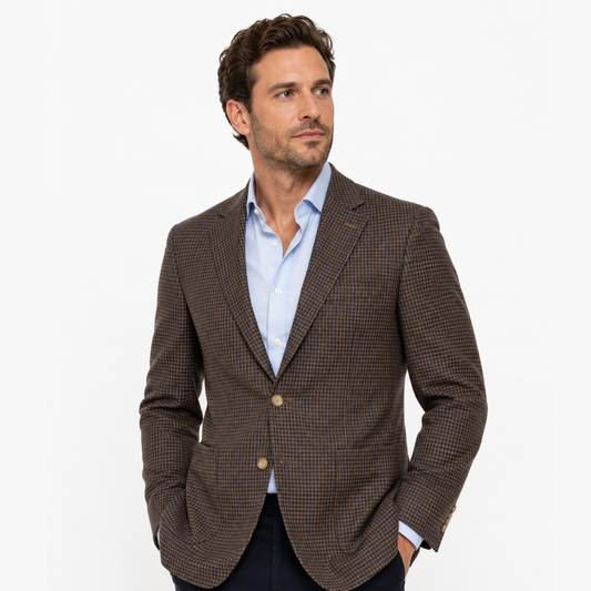 Men's Textured Wool Blend Check Blazer – Brown
