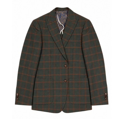 Men's Green Windowpane Plaid Wool Blend Blazer