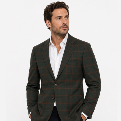 Men's Green Windowpane Plaid Wool Blend Blazer