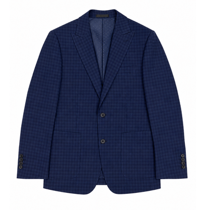 Men's Navy Blue Textured Check Wool Blend Blazer