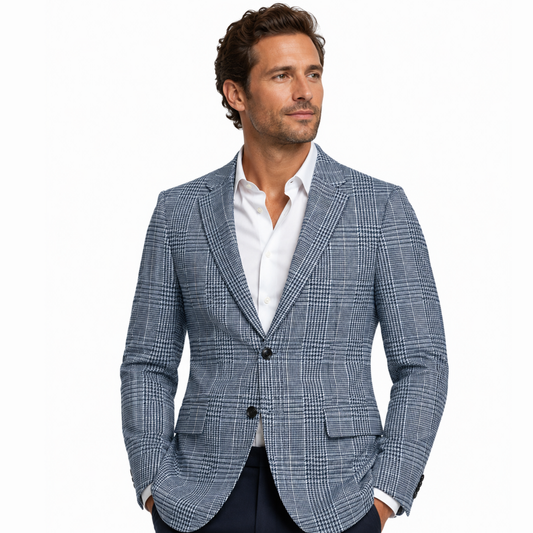 Men's Blue & Grey Glen Plaid Two-Button Blazer