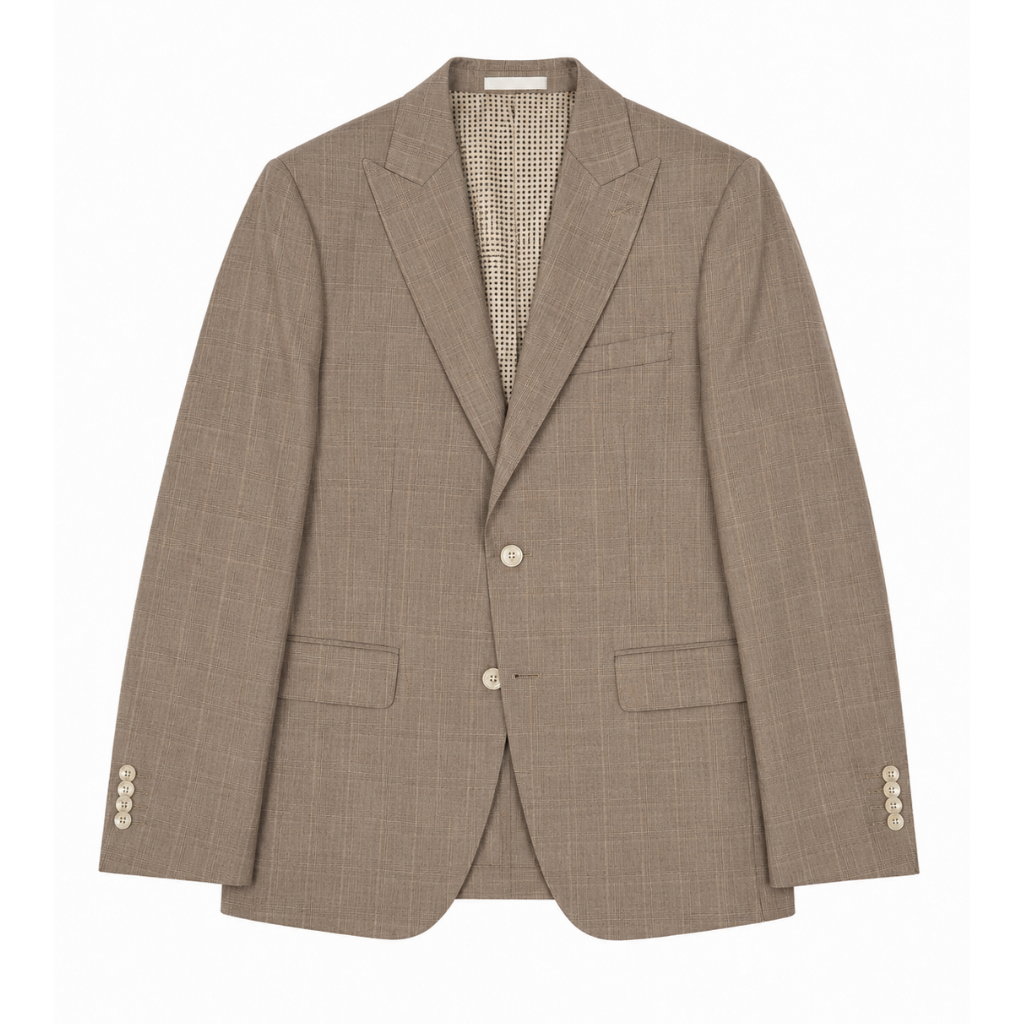 Men's Taupe Glen Plaid Two-Button Blazer