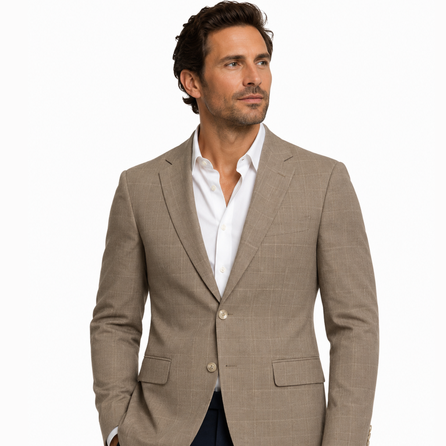 Men's Taupe Glen Plaid Two-Button Blazer