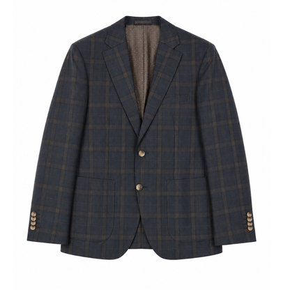 Men's Navy Windowpane Plaid Two-Button Blazer