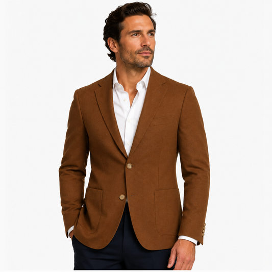 Men's Camel Brown Two-Button Blazer